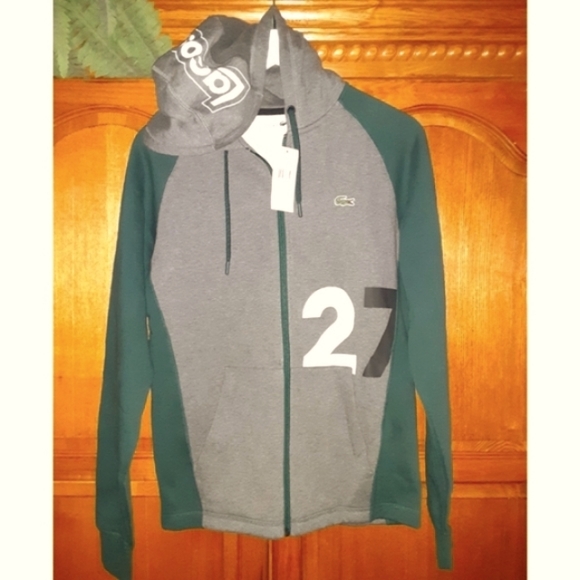 Lacoste Sport 27 | Zip-Up Wording Down Hood Graphic Logo Sweat Hoodie - Picture 3 of 15